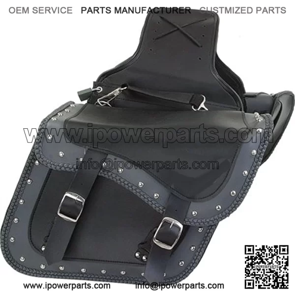 Braided Two Tone Slanted Motorcycle Saddlebags Throw Over Zip-Off Studded Saddle Bags