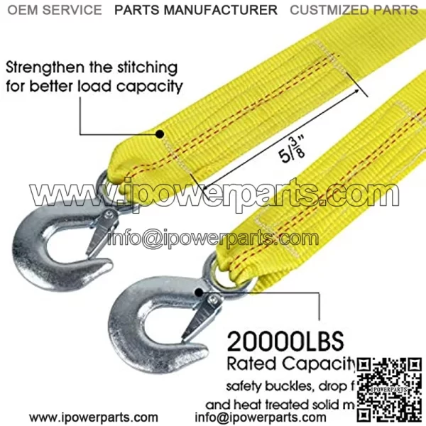 Nylon Tow Strap with Hooks 2??x20?? Car Vehicle Heavy Duty Recovery e 20,000 lbs Capacity Tow e for Car Truck Jeep ATV SUV