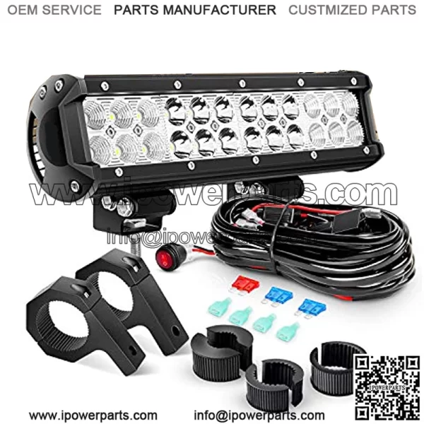 12 Inch 72W LED Light Bars Spot Flood Combo Off-Road Light Mounting Bracket Horizontal Bar Tube Clamp With Off Road Wiring Harness