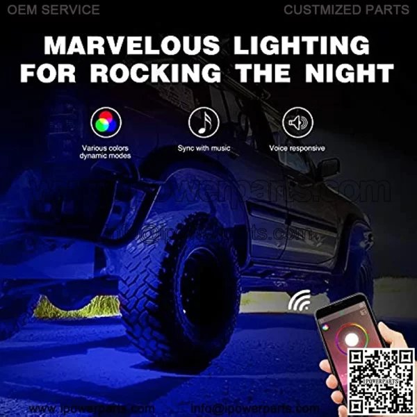 RGB LED Rock Lights Kit, 4 pods Underglow Multicolor Neon Light Pod with Bluetooth App Control Flashing Music Mode Wheel Well Light for Truck ATV UTV RZR SUV - Image 2