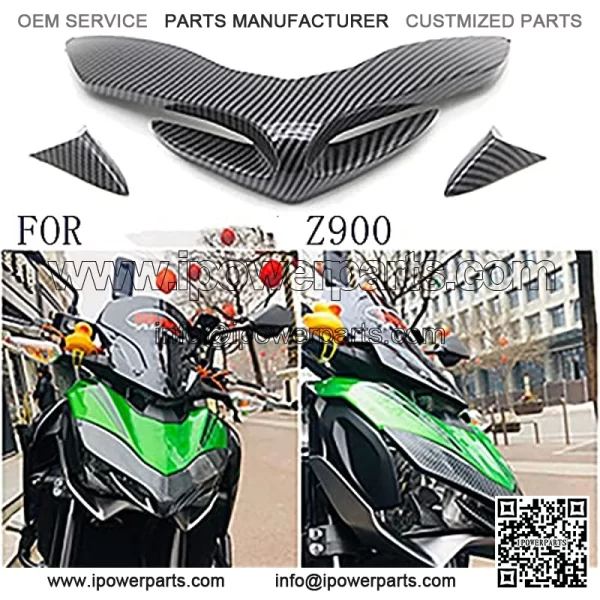Fire Front, for Z900 2017-2020 Fairing Aerodynamic Winglets Motorcycle Beak Nose Cones Extension Cover Extender,Farbe: Black
