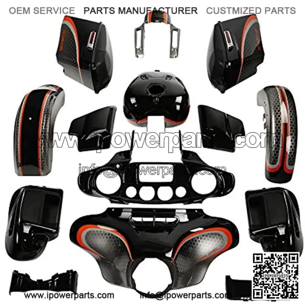 Inner Outer Fairing Stretched Saddlebags Vented Lower Fairing Side Cover Front Rear Fender Gas Tank Vivid Black CUSTOM CHROME Bodywork Fit For Harley CVO Street Glide 2014-2020