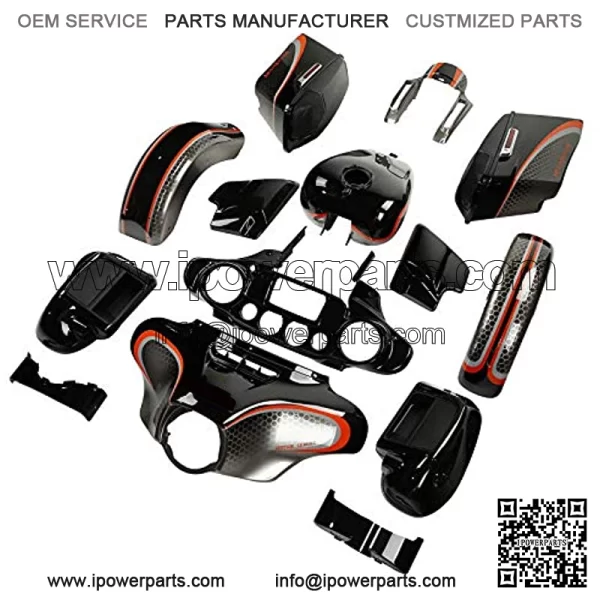 Inner Outer Fairing Stretched Saddlebags Vented Lower Fairing Side Cover Front Rear Fender Gas Tank Vivid Black CUSTOM CHROME Bodywork Fit For Harley CVO Street Glide 2014-2020 - Image 2
