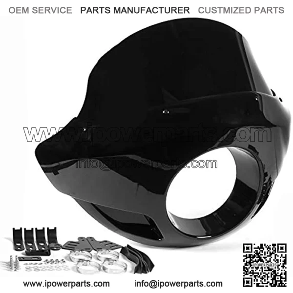 Krator Universal Blackout Windshield Headlight Fairing Compatible with 35mm-49mm Forks - Fits Most 5.75" Headlights, Black, 16.5" Height x 21" Width (JBM-6015-S)