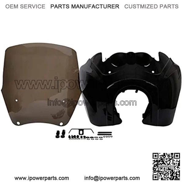 Headlight Fairing Cover with 15'' Smoke Windshield Fits For Harley Dyna FXDXT T-Sport (Gloss Black+Smoke) - Image 4