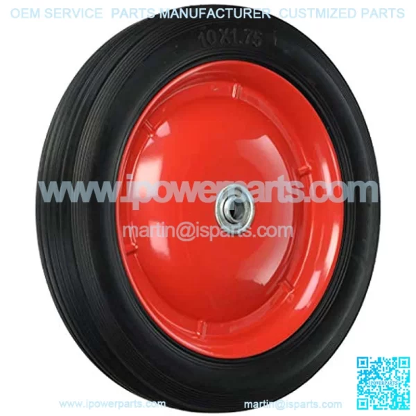9596 10-Inch Semi-Pneumatic Rubber Tire, Steel Hub with Ball Bearings, Ribbed Tread, 1/2-Inch Bore Centered Axle,Black
