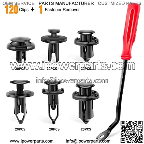 GOOACC GRC-30 120PCS Car Retainer 6.3mm 8mm 9mm 10mm Expansion Screws Replacement Kit Bumper Push Rivet Clips, 1PC Fastener Remover