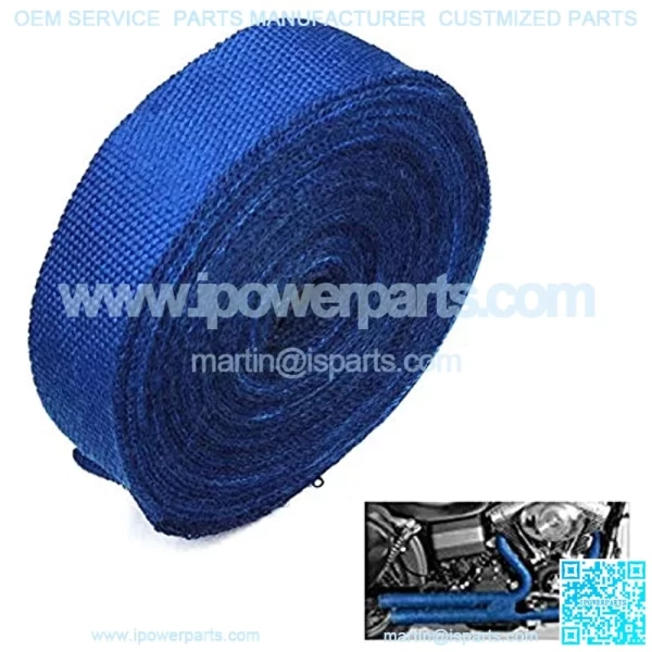 2" x 50' Exhaust Heat Wrap Roll for Motorcycle Fiberglass Heat Shield Tape with Stainless Ties (Blue) - Image 3