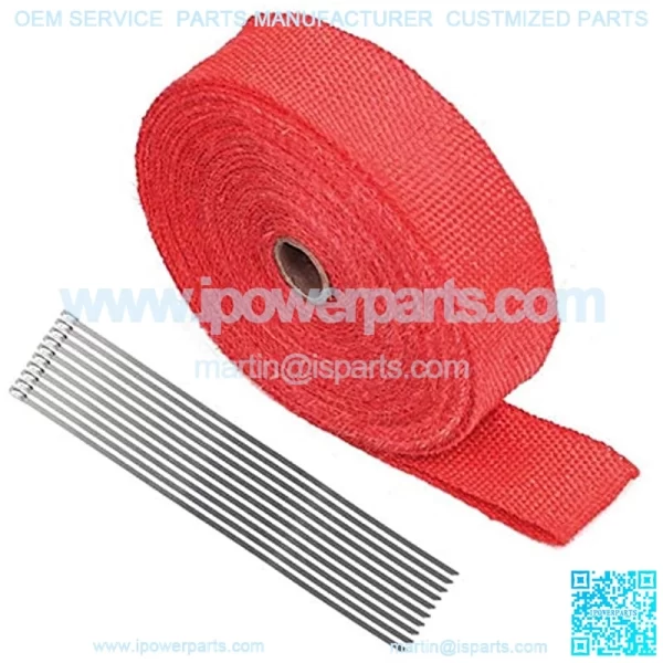 2" x 50Ft Red Roll Fiberglass Exhaust Header Pipe Heat Wrap Tape + 10 Zip Ties