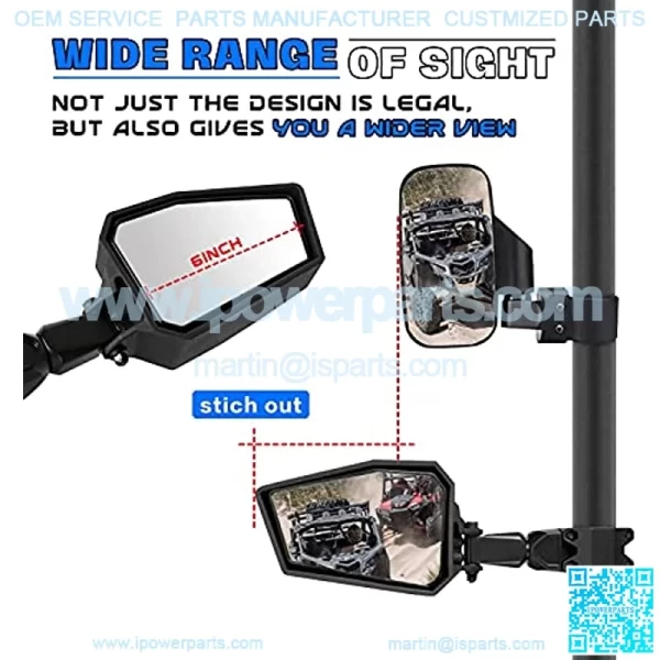UTV Side Mirrors Rear View Mirrors Compatible with 1.75- 2" Roll Bar 800 900 1000 XP Turbo 4 in 1 Black Orange Blue Red Inserts Break-Away - Image 3