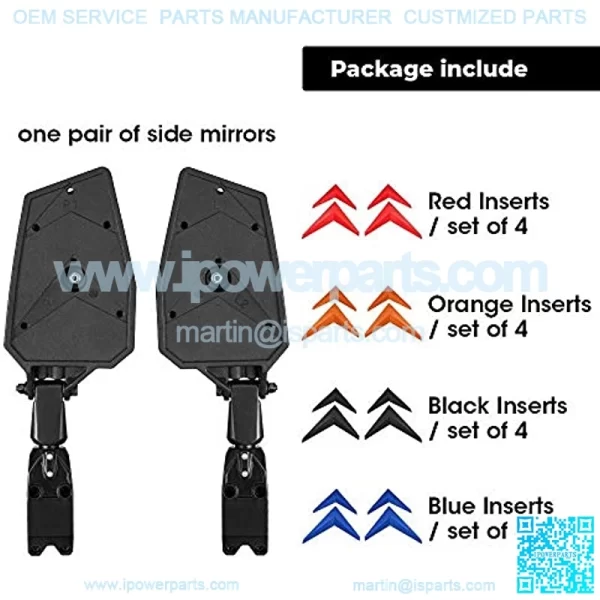 UTV Side Mirrors Rear View Mirrors Fits 1.75- 2" Roll Bar Compatible with 800 900 1000 XP Turbo Teryx w/Black Orange Blue Red Inserts, Adjustable Aluminum Clamp