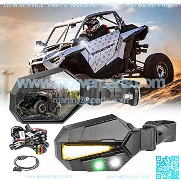 UTV Sideview Lighted Mirror Kit, Side View Mirror for 1.75-2 Inch Roll Bar Adjustable Rear View Mirror for RZR, Side by Side, CAN-AM, Kawasaki Teryx, and YXZ, 2020