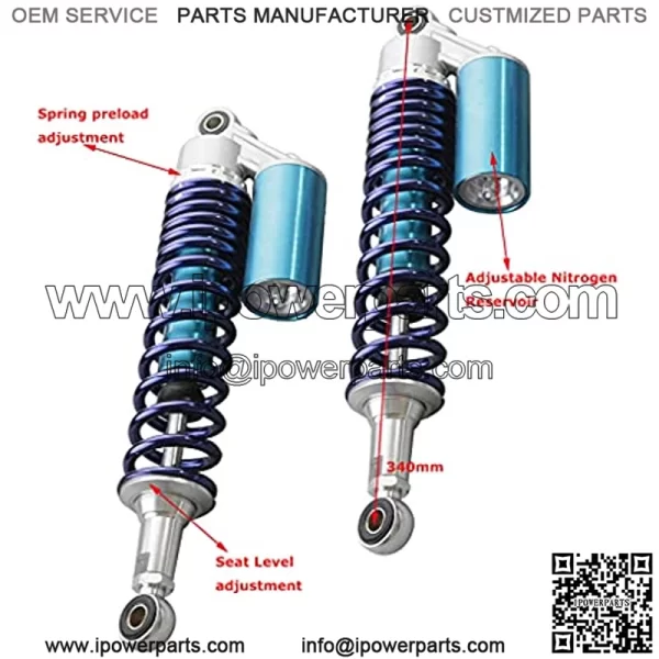Pnndee Pair 340mm Universal Motorcycle Rear Air Shock Absorbers for all ATV Go Kart Quad Dirt Sport Bikes (blue&silver) - Image 2