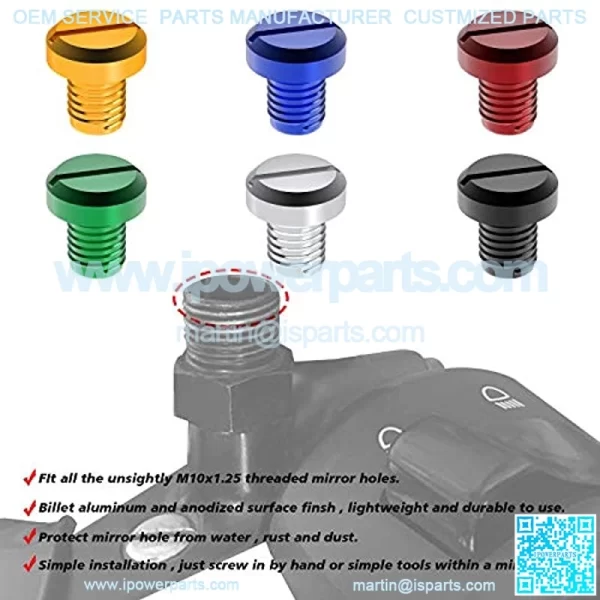 Aluminum CNC Universal Motorcycle 4Pcs M10x1.25 Mirror Hole Plugs For KAWASAKI Versys 650/ Z250SL/ Z125,SUZUKI, SUZUKI, YAMAHA, TRIUMPH (Blue) - Image 5