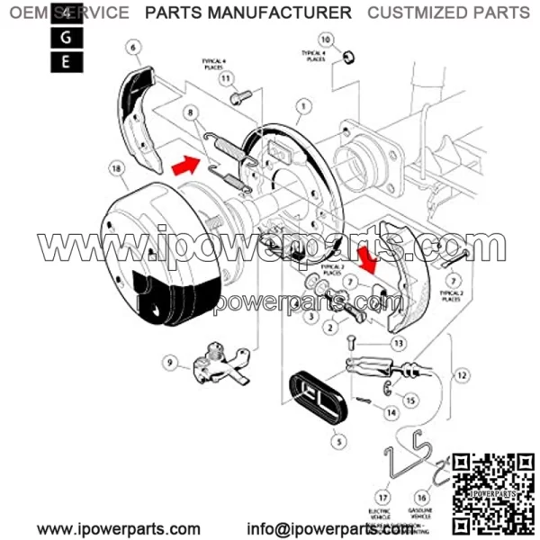 Golf Carts Brake Shoes Spring Kit for Club Car DS & Precedent 1980-up Gas/Electric# 1018163-01, 1011466 - Image 4
