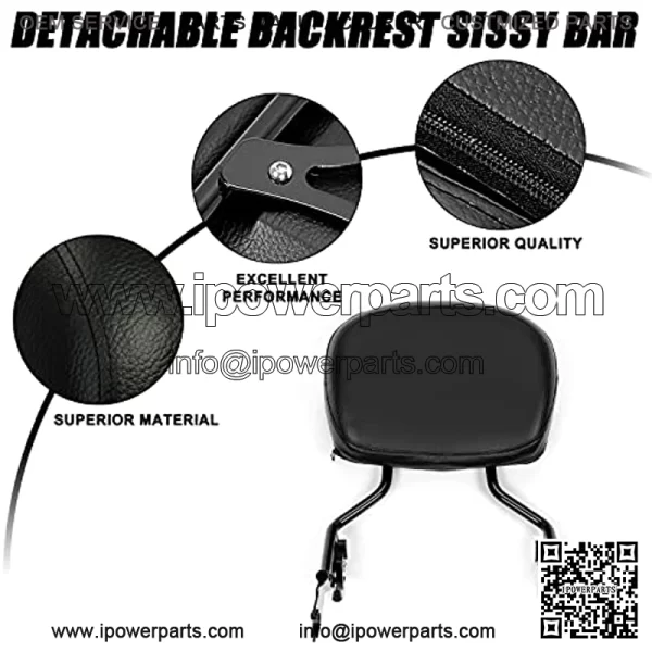 Black Detachable Backrest Sissy Bar With Pad for Harley Touring 2009 2010 2011 2012 2013 2014 2015 2016 2017 2018 2019 2020 2021 - Image 2