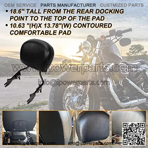 Black Detachable Backrest Sissy Bar With Pad for Harley Touring 2009 2010 2011 2012 2013 2014 2015 2016 2017 2018 2019 2020 2021 - Image 4