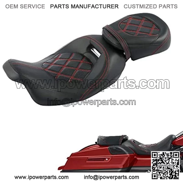 Rider and Passenger Seat 2-Up Motorcycle Low Pofile Seat Fit For Harley Touring Road King Road Glide Street Glide Electra Glide Ultra Classic 2009-2021
