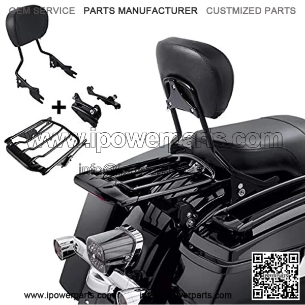 Detachable Backrest Sissy Bar+Luggage Rack+4-Point Docking Hardware Kit Fits for 2009-2013 Harley Touring Road King, Road Glide, Street Glide, Electra Glide Standard