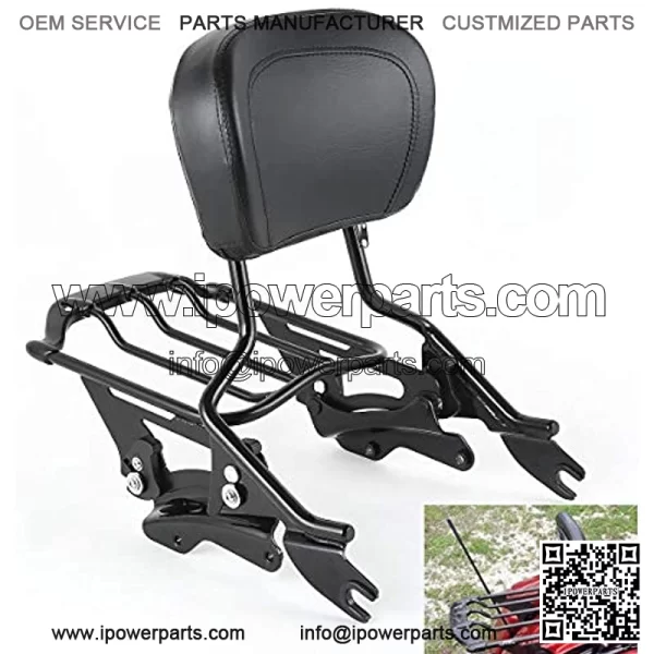 Detachable Passenger Backrest Sissy Bar With 2 Up Air Wing Luggage Rack 4 Point Docking Hardware Kits Fits For Harley Touring 2014-2020 (Black, Style D)